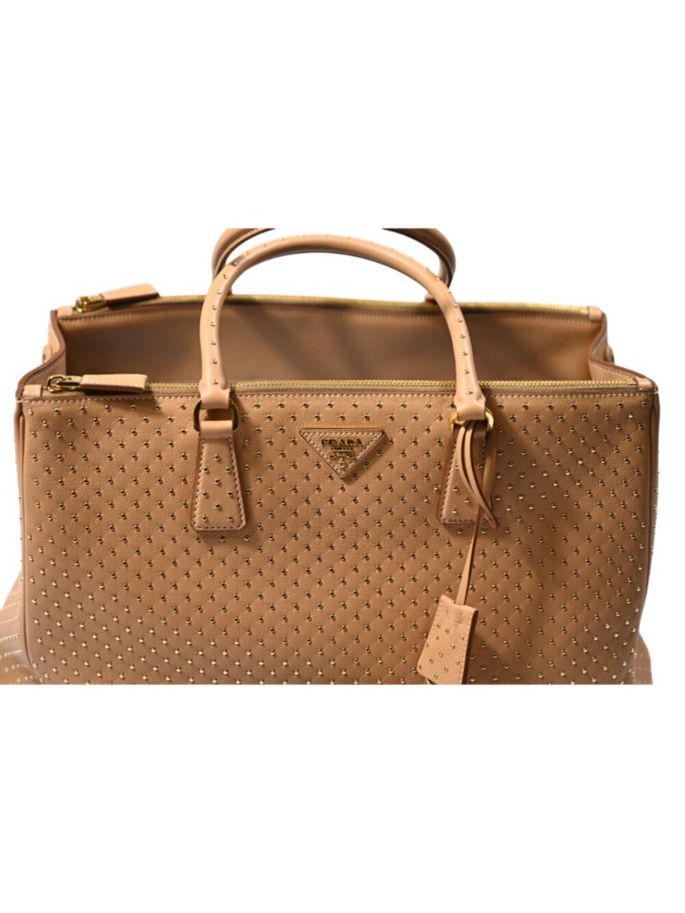 Prada Buckle Extra Large Studded Leather Bag in Natural - Picture 9 of 11
